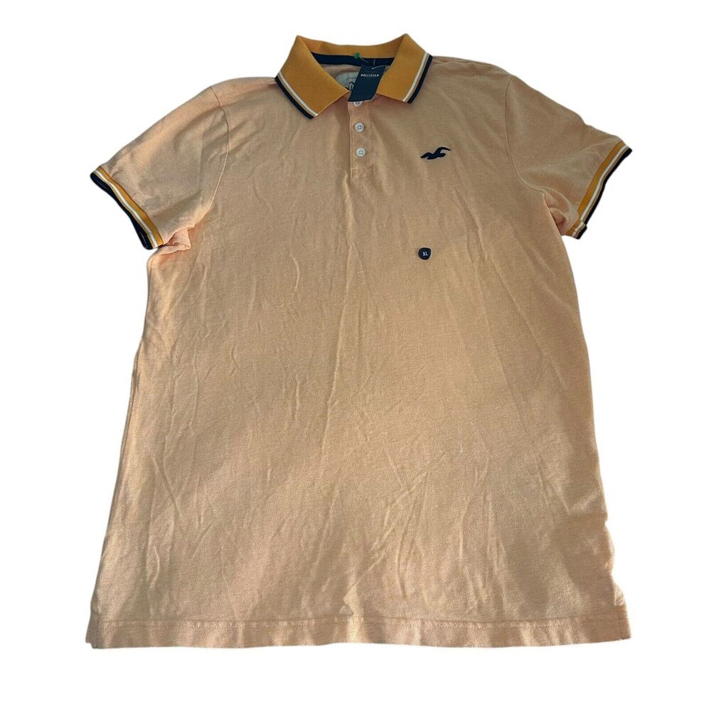 Hollister Stretch Polo Men's Size XL Orange/Blue Normcore Preppy Causal NEW